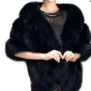 Beautifully luxurious black, faux fox fur shawl.